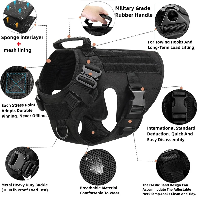 Tactical Military Vest Pet German Shepherd Golden Retriever Tactical Training Dog Harness and Leash Set For All Breeds Dogs - Image 2