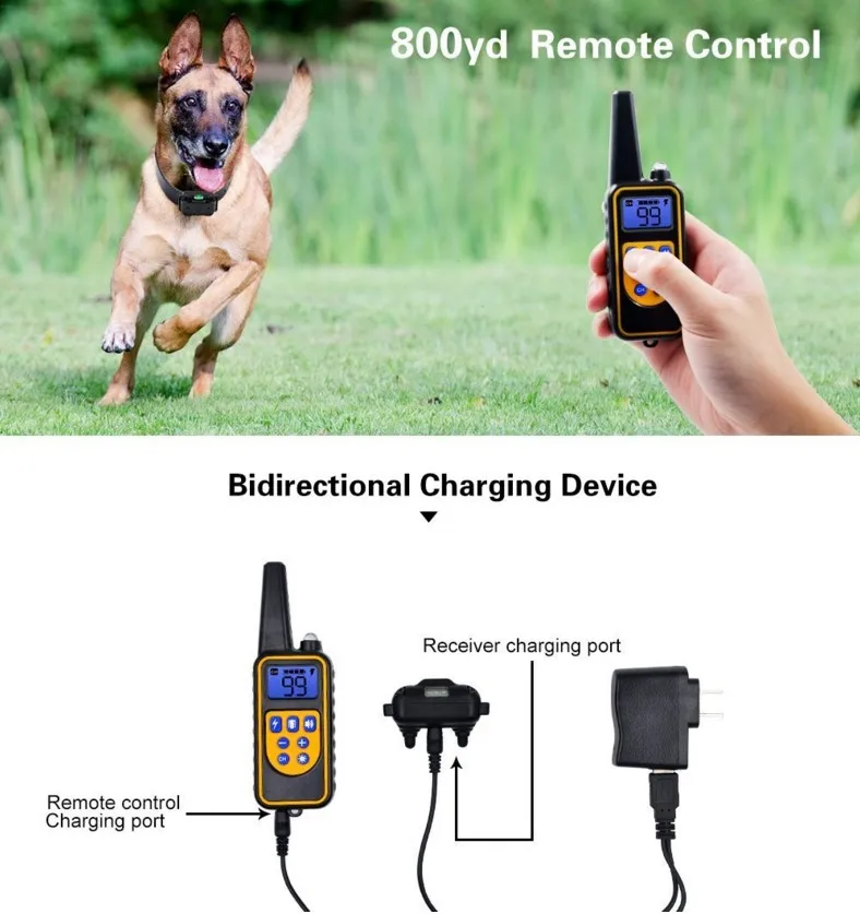 800m Electric Dog Training Collar Waterproof Pet Remote Control Rechargeable training dog collar with Shock Vibration Sound - Image 3