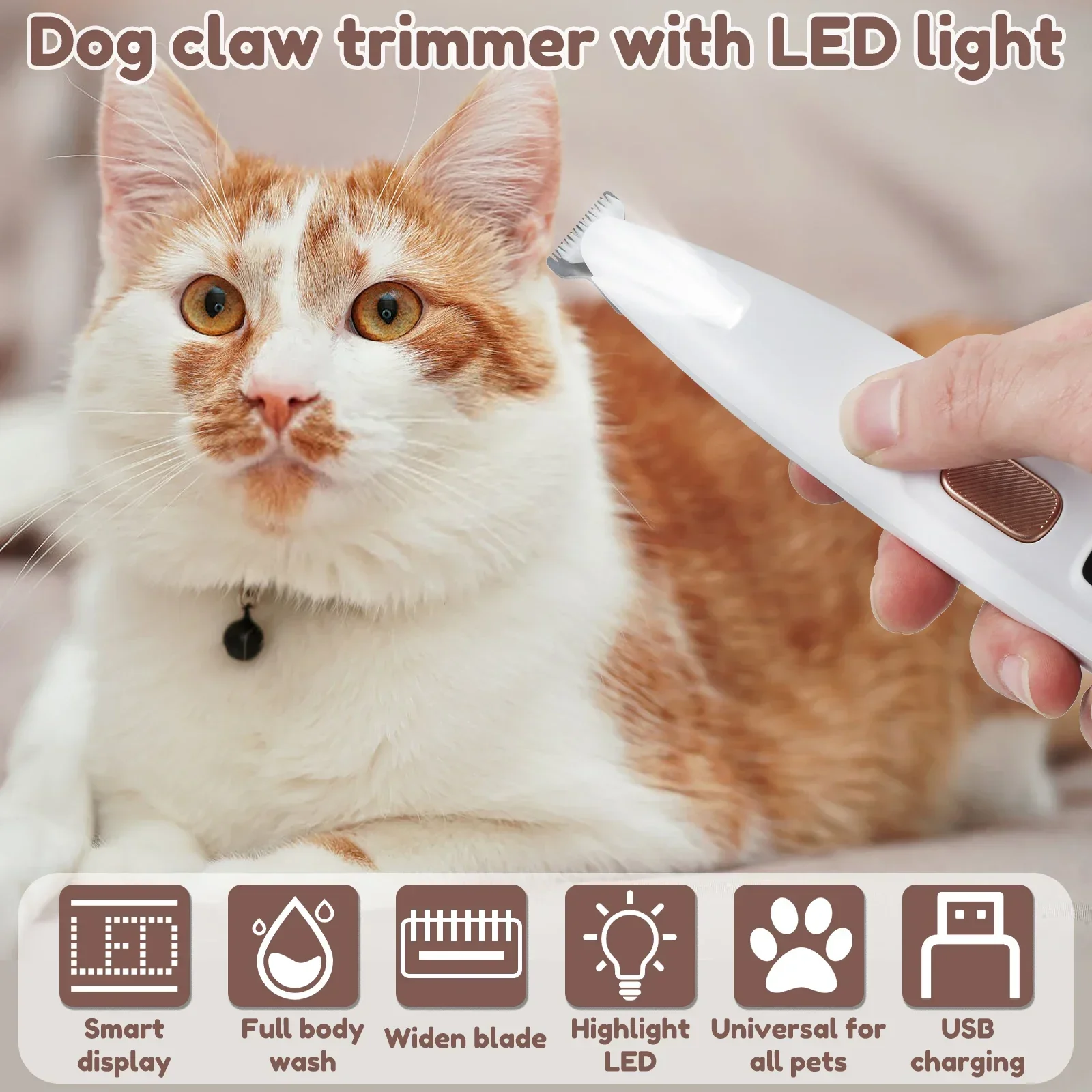 New Dog Paw Trimmer with LED Light Fully Waterproof Pet Hair Trimmer with LED Display Dog Clippers for Grooming 18mm Widen Blade - Image 2