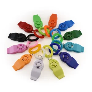 pet training clicker and whistle 2-in-1 with colorful wristband