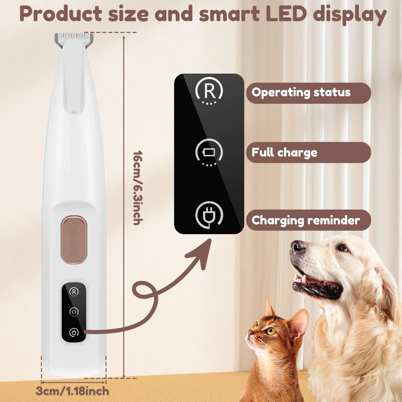 New Dog Paw Trimmer with LED Light Fully Waterproof Pet Hair Trimmer with LED Display Dog Clippers for Grooming 18mm Widen Blade - Image 4